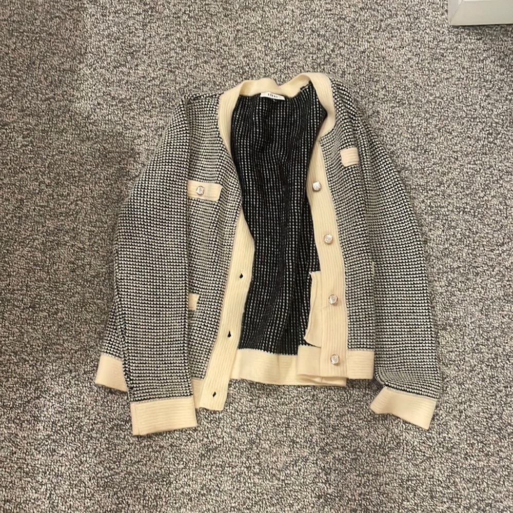 Knit sweater blazer black white & cream